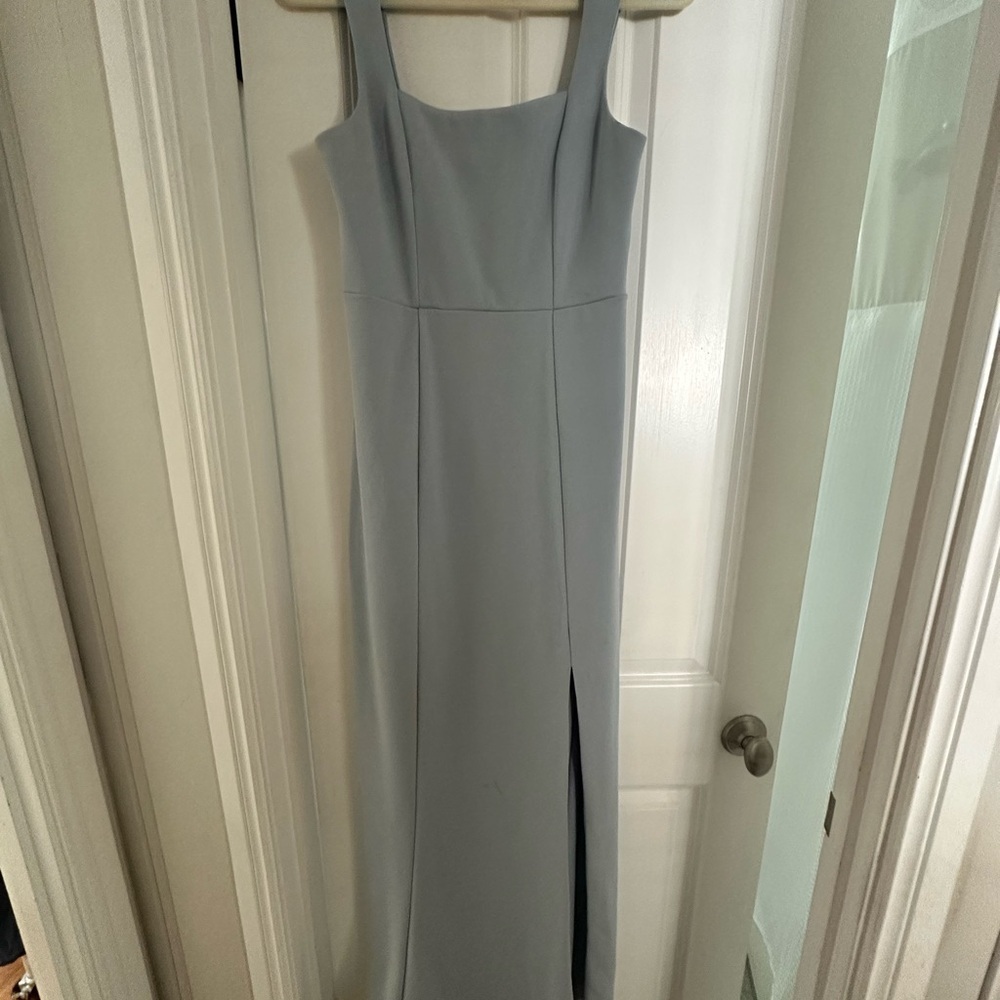 MuMu Paris Gown Steel Blue Stretch Bridesmaid Dress Sz Med - Picture 3 of 7